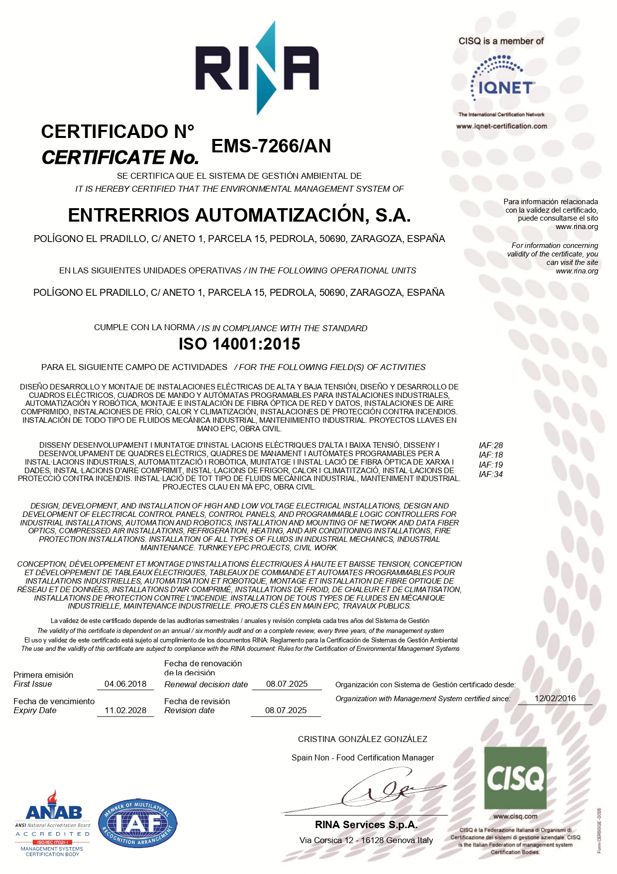 Certificado ISO 14001